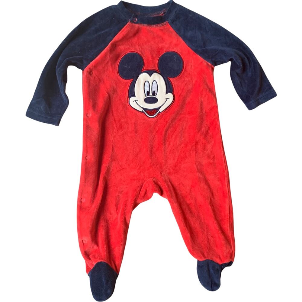 Disney Mickey Mouse Velour Onesie Sleeper Romper Outfit 3-6 Months Baby Boy 0-6